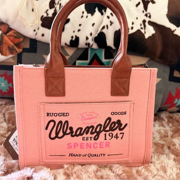 Wrangler Pink Spencer Canvas Bag with Brown Handles - Picture 1 of 2